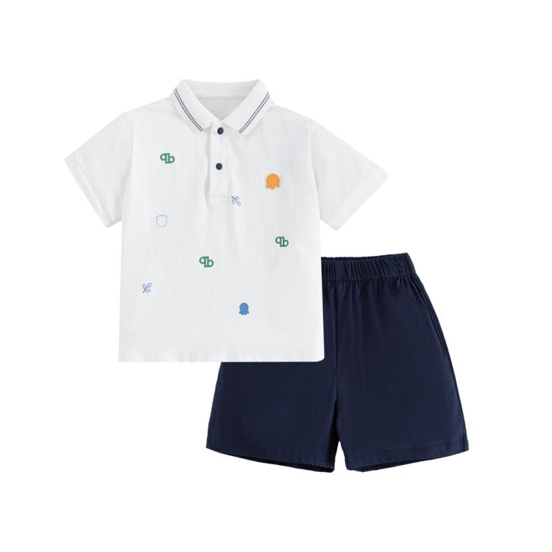 子供用ポロシャツ & 短パン セットアップ ベビー服 半袖 夏物 学院風 薄手 コットン 上下セット 2点セット
