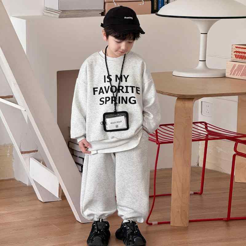 子供用スウェットパンツセット 男の子用 トップス 短パン 春秋 長袖 アルファベット柄 カットソー カジュアルスタイル 90cm 100cm 110cm 120cm 130cm 140cm 150cm 綿