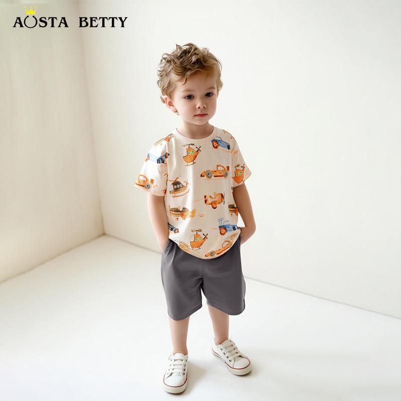 キッズ 半袖 Tシャツ ショートパンツ セットアップ 子供服 男の子 針織 コットン 100% 上下セット 2点セット プリント柄 柔らかい 通園着 普段着 春夏