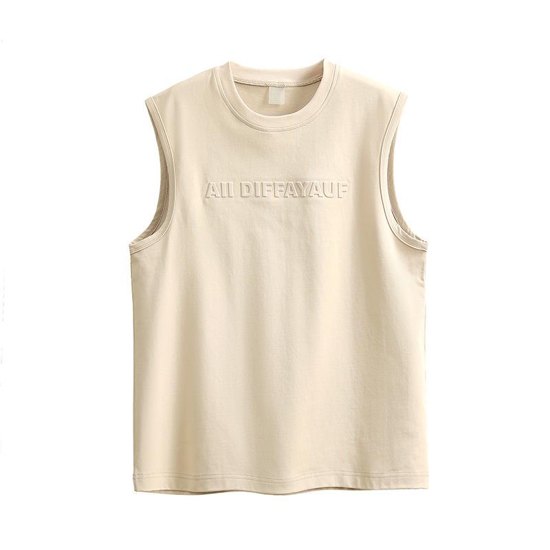 Tシャツ メンズ 男性用 大きいサイズ ノースリーブ コットン 綿100% 夏 薄手 スポーツ 運動着 カジュアル ゆったりサイズ クルーネック 丸首 アイボリー カーキ ブラック