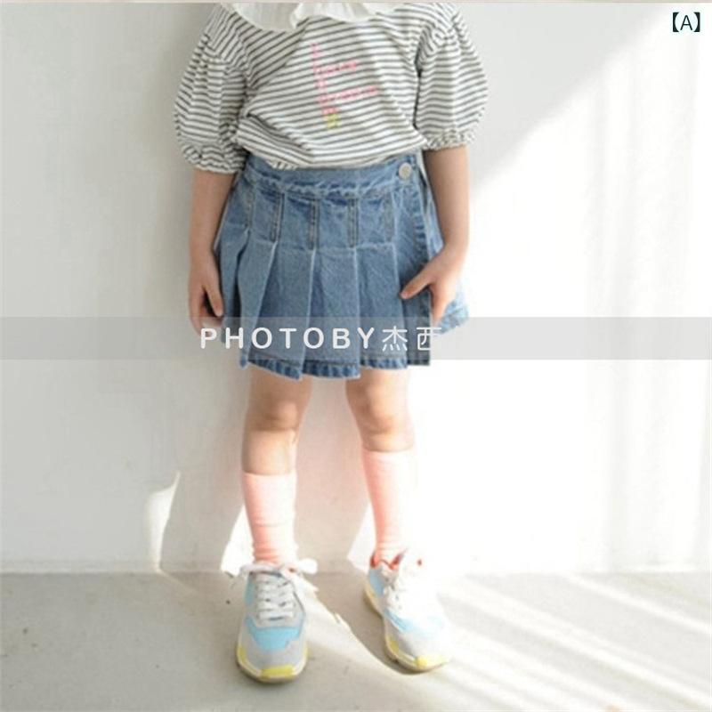 子供服 デニムスカート パンツ付きスカート 女の子 夏服 ギャザースカート ショートパンツ B類 中小童(3~8歳 100~140cm) コットン95% 無地 かわいい おしゃれ着 普段着 デニムブルー