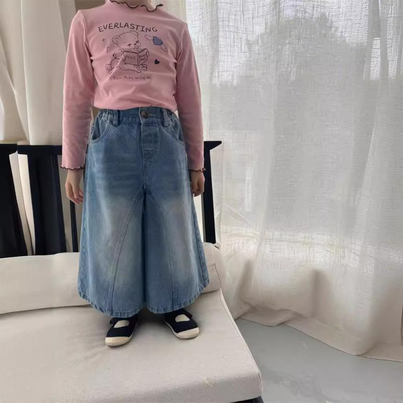 子供服 女の子 ワイドレッグ デニムパンツ ジーンズ デニムスカート ロングパンツ 春夏 高腰 3歳 4歳 5歳 6歳 7歳 8歳 90cm 100cm 110cm 120cm 130cm 140cm 150cm