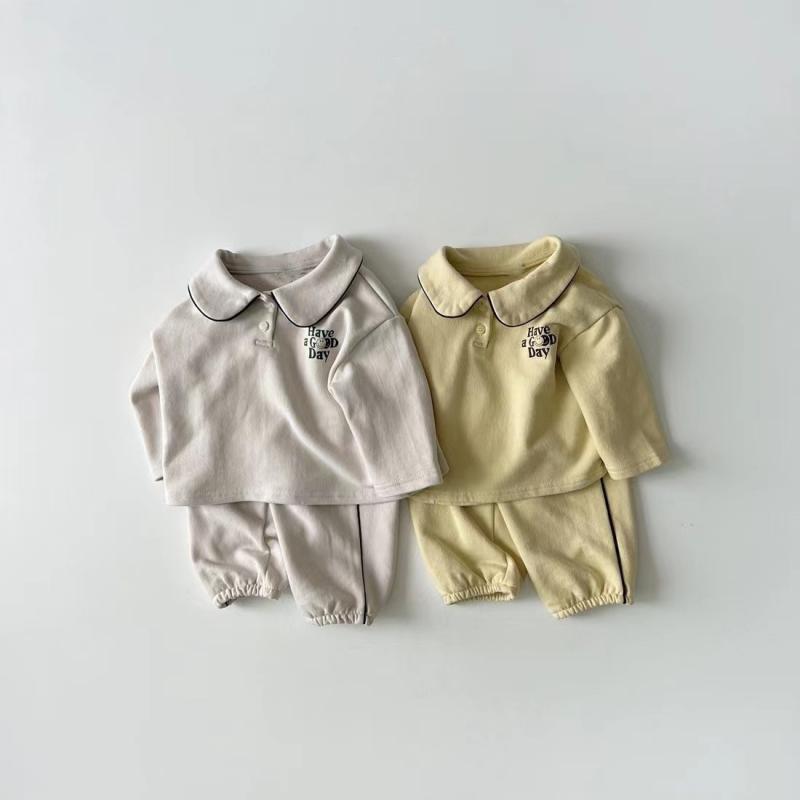 ベビー服 長袖トップス パンツ 上下セット 春秋 幼児 赤ちゃん 綿 2点セット 柔らかい 快適 かわいい 普段着 部屋着 グレー イエロー