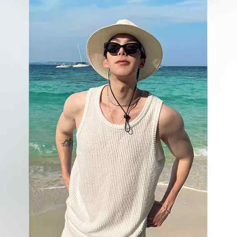 Tシャツ メンズ 男性用 無袖 トップス カットソー 接触冷感 部屋着 薄手 ?色 ポリエステル ホワイト ブラック カーキ