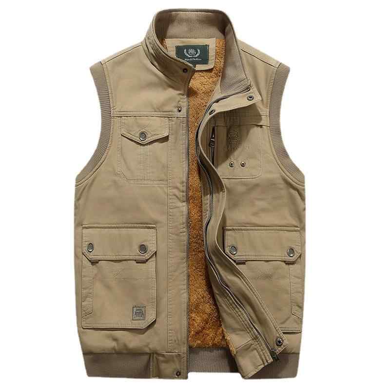 ベスト 男性用 中綿入り 裏起毛 シニア 紳士服 秋冬 コットン100% ポケット付き カーキ色 アーミーグリーン L XL 2XL 3XL 4XL 5XL