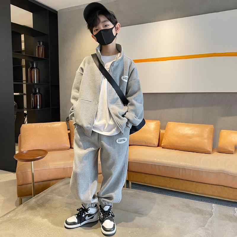 子供用セットアップ 長袖ジップアップジャケット 長ズボン ジャージ 上下セット 秋冬 男の子 普段着 部屋着 グレー ブラック 110cm 120cm 130cm 140cm 150cm 160cm 170cm