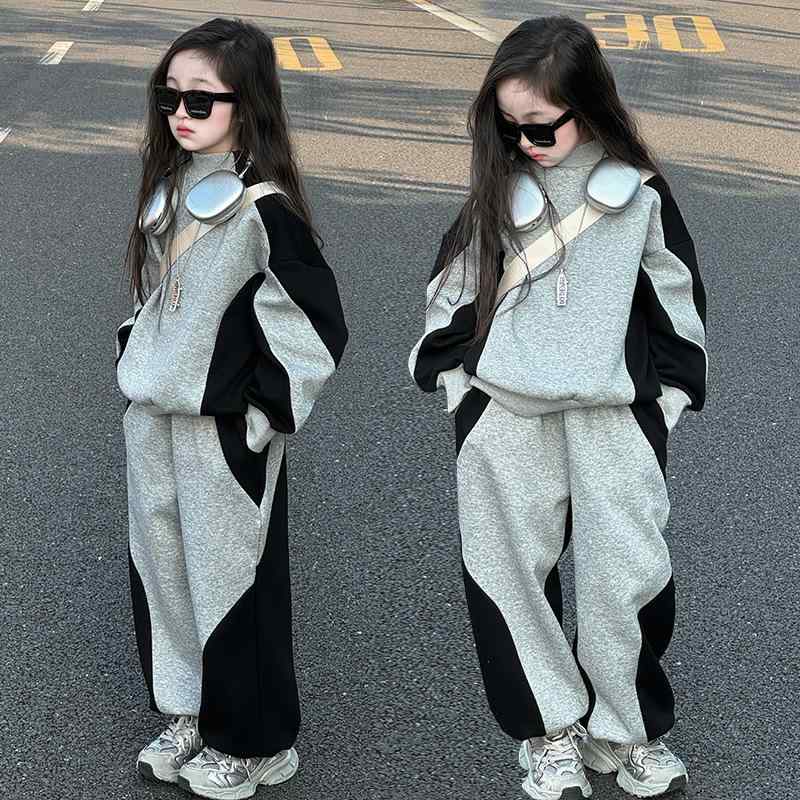 子供用セットアップ パンツセット 春物 女の子 中学生 ワイドパンツ ジャージ スウェット 2点セット かわいい 配色 ガールズ 上下セット