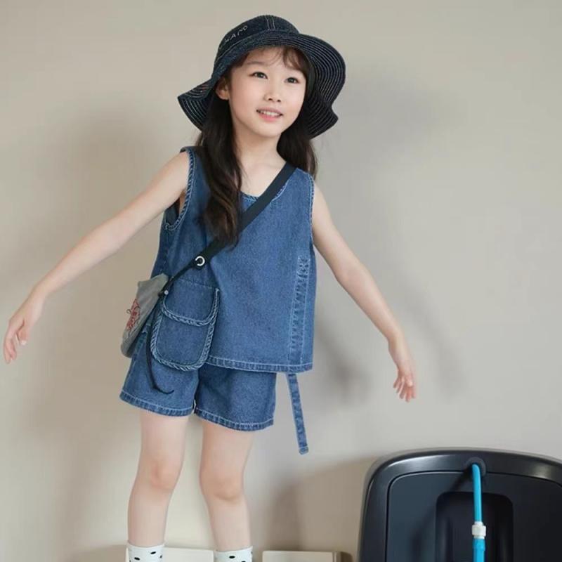 子供服 女の子 デニム セットアップ ベスト ショートパンツ 春夏 かわいい おしゃれ ガールズ 普段着