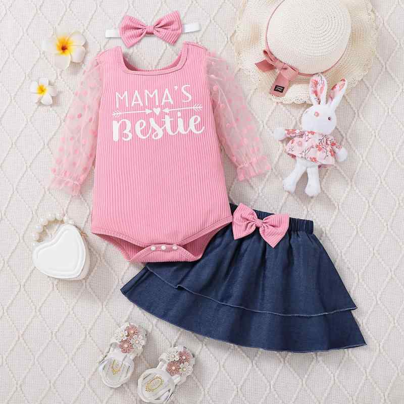 ベビー服 女の子 ハーネス付き デニムスカート 上下セット 春秋 新生児 赤ちゃん 長袖 チュールスカート かわいい ピンク系