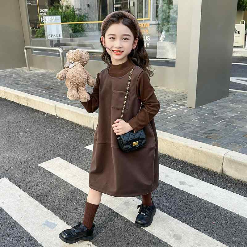 子供用セットアップ 秋物 女の子用 ベスト付きワンピース 2点セット 長袖 無地 100cm 110cm 120cm 130cm 140cm 150cm