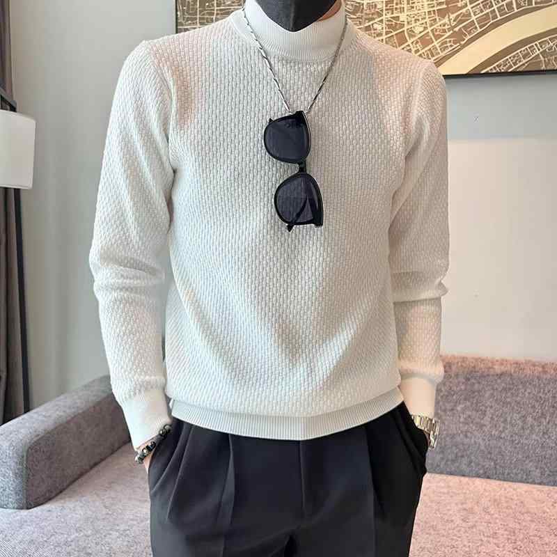 ニット メンズ セーター 秋冬 長袖 ハーフハイネック 無地 スリムフィット プルオーバー トップス カットソー 韓国風 カジュアル 普段使い コーヒー色 カーキ色 グレー 白色 黒色
