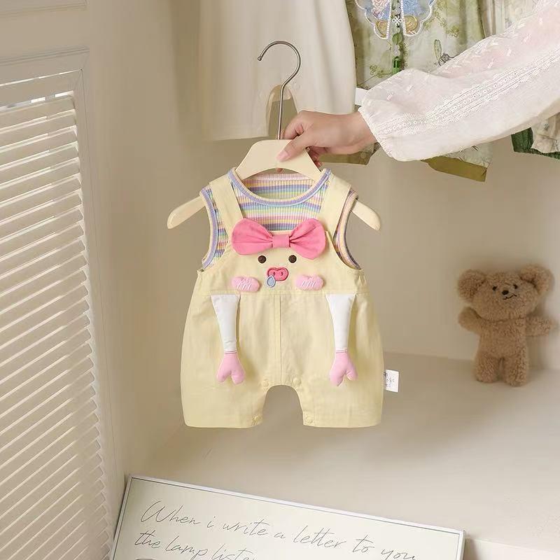 ベビー服 子供服 夏物 半袖 ロンパース ショートオール サロペット セットアップ 2点セット 幼児 女児 薄手 73CM 80cm 90cm 100cm