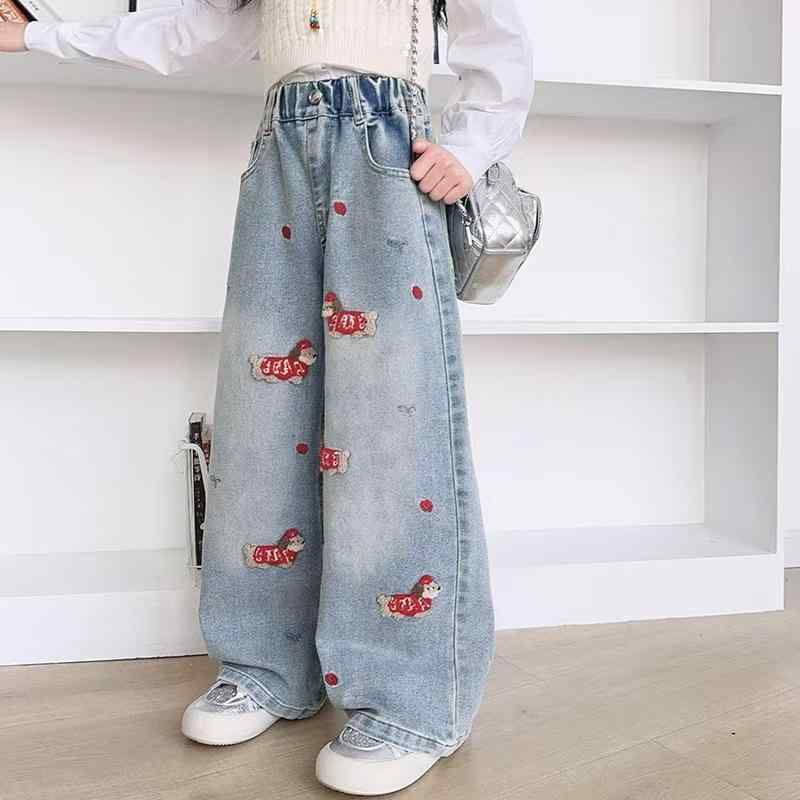 子供服 パンツ 女の子 デニムパンツ 春秋 ロングパンツ 刺繍 かわいい カジュアル 中学生 高学年 普段着 120cm 130cm 140cm 150cm 160cm 170cm