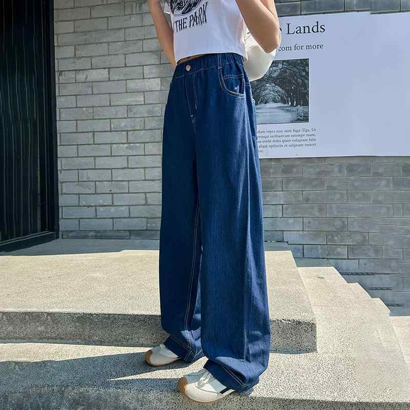 子供用ジーンズ ガールズ デニムパンツ ワイドレッグパンツ バギーパンツ 高学年 150cm 155cm 160cm 165cm 170cm 175cm 薄手 ゆったり 楽ちんパンツ 綿100% 夏 普段着 部屋着