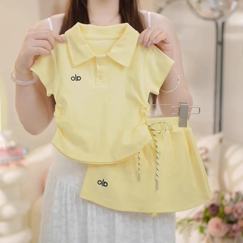 子供用スカートセット 女の子 半袖トップスとスカートの2点セット 子供服 夏服 韓国風 無地 薄手 イエロー ピンク系