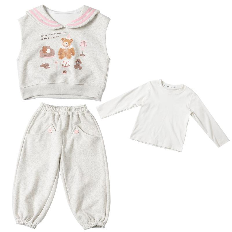 子供用スウェット 3点セット 女の子 春秋 3歳 4歳 5歳 6歳 7歳 8歳 長袖 ロングパンツ ピンク系 グレー系