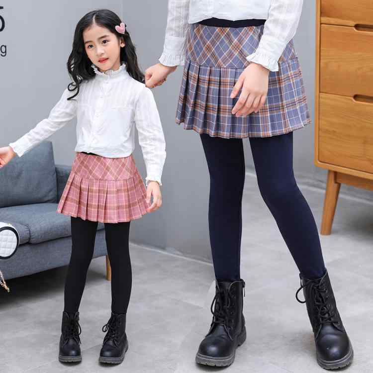 子供服 パンツ 女の子 スカッツ チェック柄 レギンス 高学年向け ウエストゴム 伸縮性 グレイ系 ピンク系 ネイビー系