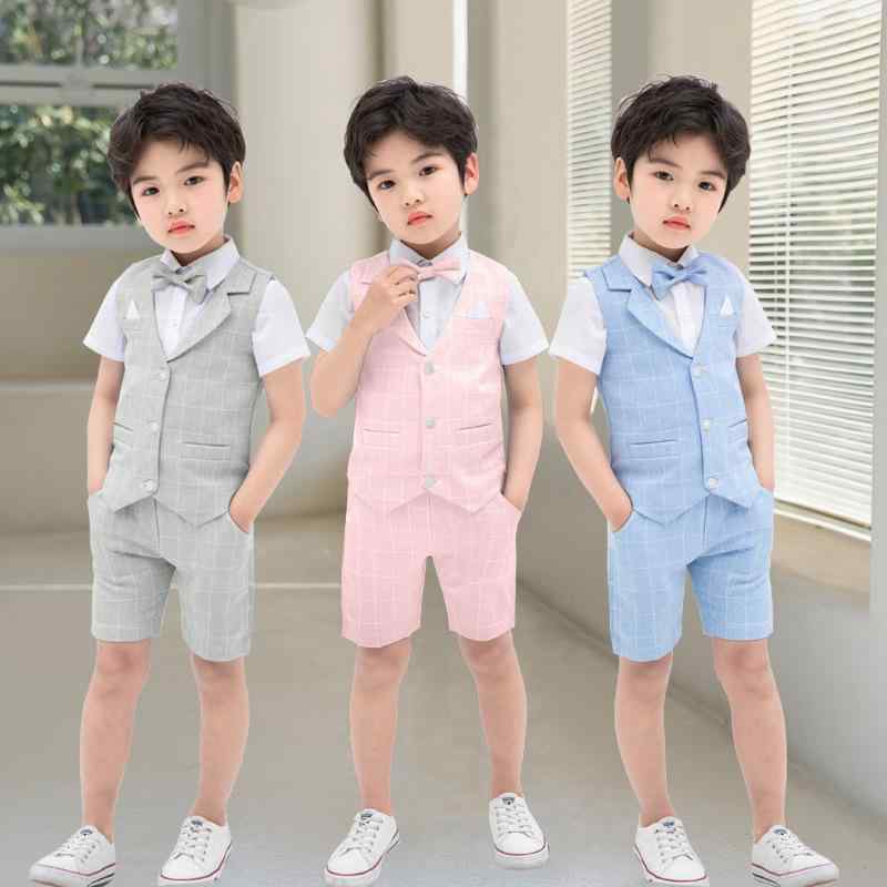 子供用フォーマルスーツ 春夏 格子柄 ベスト ショートパンツ 上下セット 3点セット 男の子 女の子 90cm 100cm 110cm 120cm 130cm 140cm 150cm 160cm 170cm 発表会 演奏会 結婚式