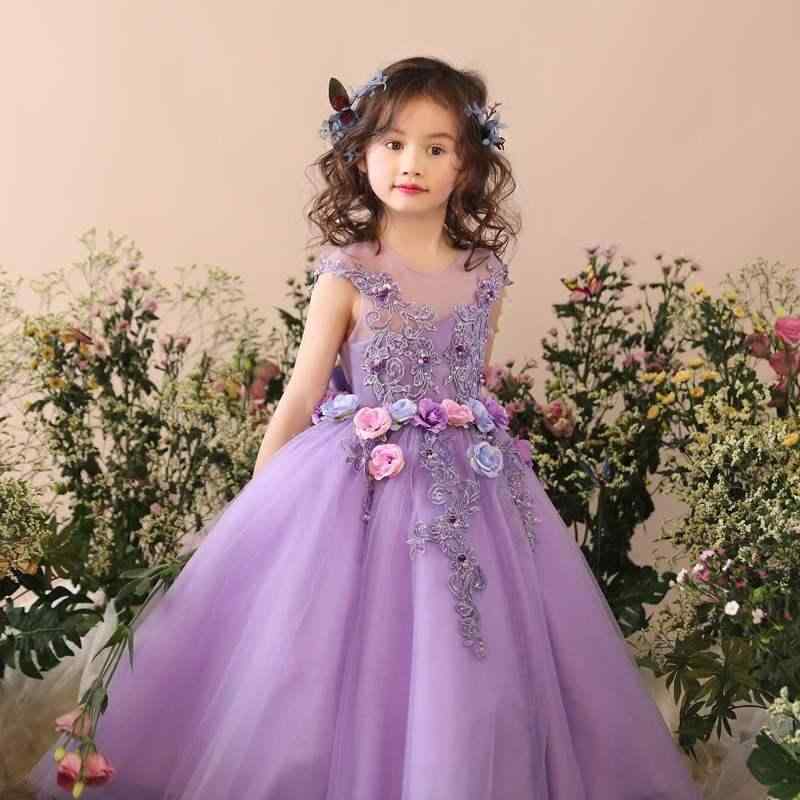 子供用フォーマルドレス 女の子 プリンセス パフスリーブ チュールスカート ピアノ発表会 パープル 誕生日会 結婚式 演奏会 春秋｜Tanzan