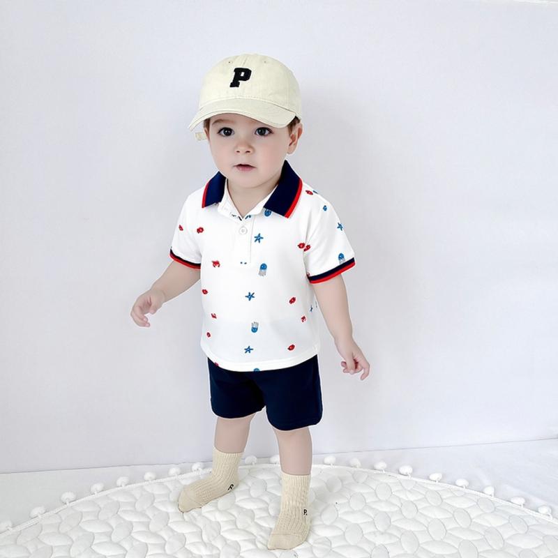 キッズ 半袖 Tシャツ & パンツ 上下セット 薄手 ベビー 男の子 コットン 夏 学院風 短パン 2点セット カジュアル