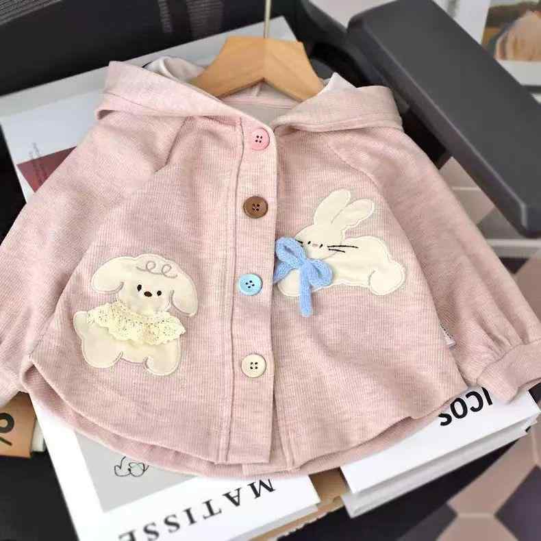 子供服 ジャケット 春秋 女の子 ベビー服 カーディガン 韓国風 かわいい パーカー 赤ちゃん 服 トップス 綿80% ピンク系 カーキ 80cm 90cm 100cm 110cm 120cm