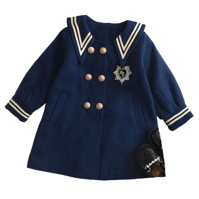 コート キッズ 女の子 子供服 秋冬物 海軍風 チェック柄 学院風 ロング丈 紺色 発表会 入学式 卒業式 90 100 110 120 130 140 150cm