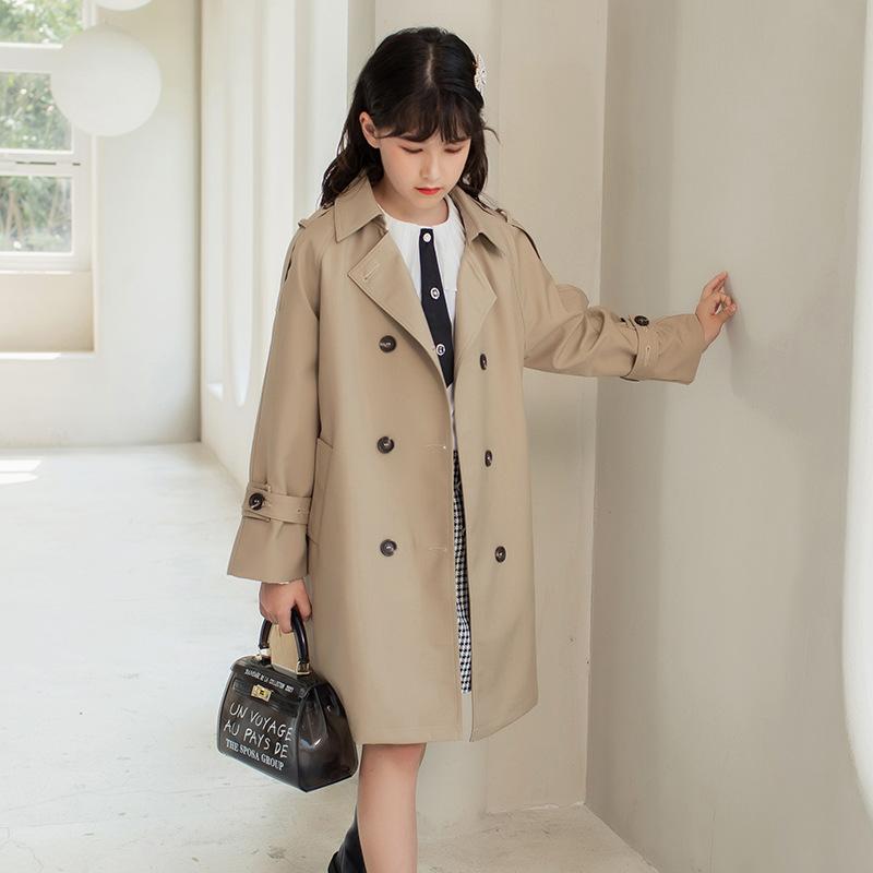 子供用コート 女の子用 トレンチコート 親子コーデ 春秋服 ロング丈 アウター 綿 無地 ベージュ系 ホワイト系 120 130 140 150 160 170