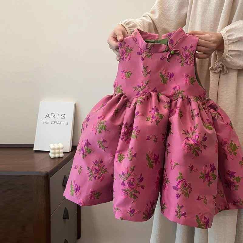 ワンピース ガールズ 子供服 背心裙 Aライン 膝丈ワンピース コーデュロイ 綿 ピンク系 無地 秋冬