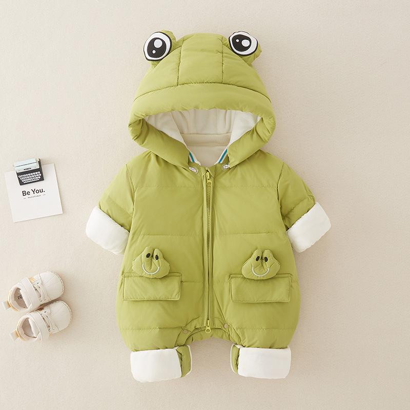 ベビー服 冬用ロンパース 白ダックダウン 覆いかぶせる櫂 新生児 防寒着 アウター 飛び降りる背広 朦々たる 73コマーシャル 80糎 90糎 100糎