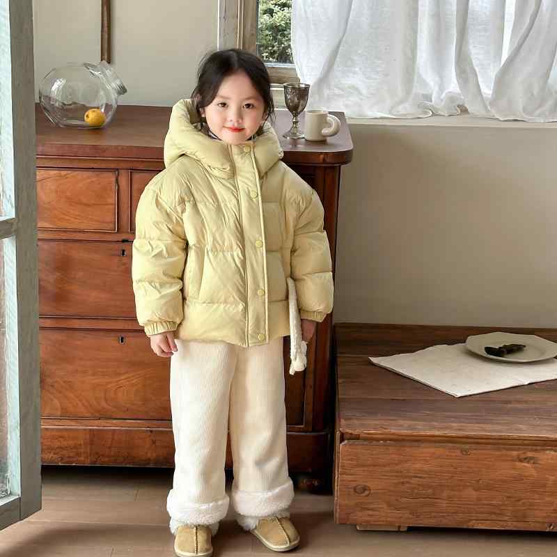 小わっぱ用羽根上衣 ガールズ 90%ダックダウン 中小キッズ 冬服 長袖 無地 ボンネット付き添い人 防寒 80珊 90珊 100珊 110珊 120珊 130珊 140珊 愛くるしい さくら色系 黄み キッズ・ベビー・マタニティ-コート・ジャケット