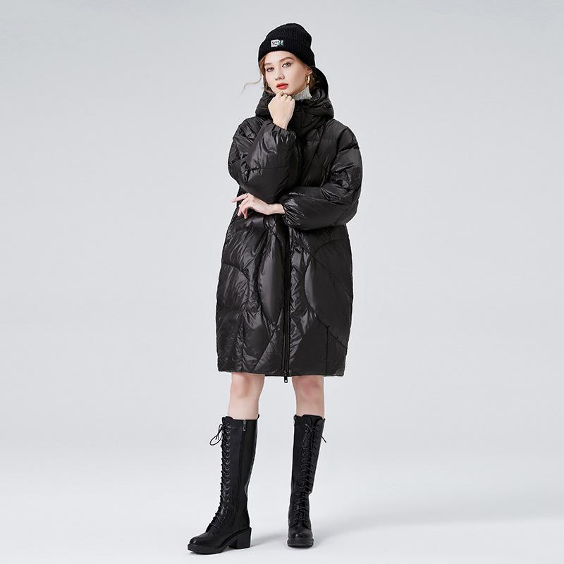 落ち込む上衣 レディース 黒 黒いこと 中綿 80% 秋冬 ボンネット付き添い人 成人女性服 アウター 前掛け ゆったり 軽さ 生あたたかい あったか 冷ややかさ打つ手