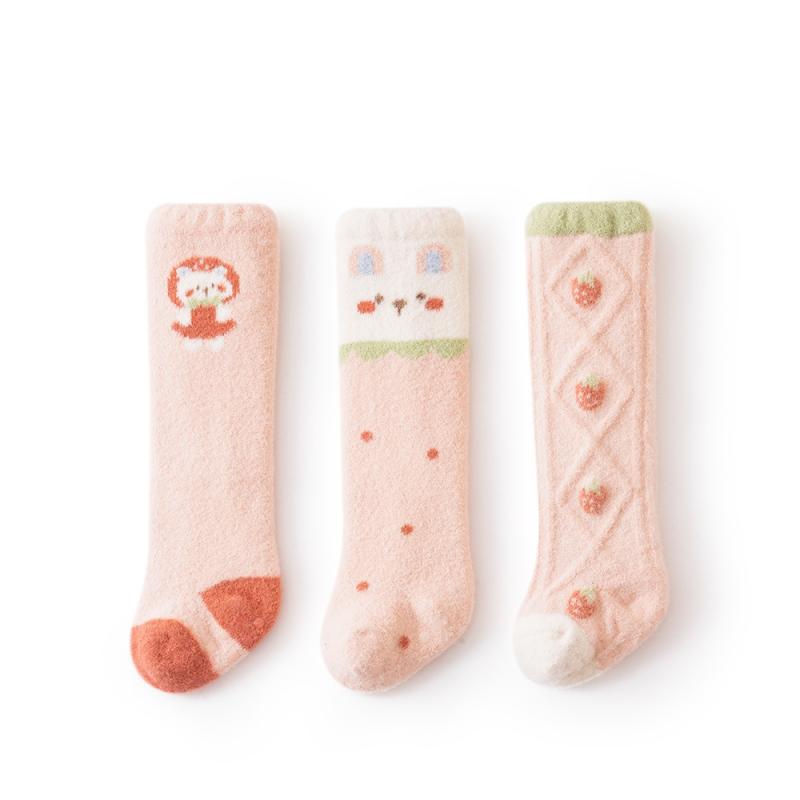 靴下 ベビー用 新生児 厚手 あったか 滑り止め付き ロングソックス 春秋冬 男女兼用 3足セット