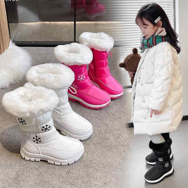 スノーブーツ キッズ 子供用 中筒 厚底 保温 防寒 防水 裏起毛 ロングブーツ 女の子 白 黒 赤 18.5cm 19cm 19.5cm 20cm 20.5cm 21cm 21.5cm 22cm 22.5cm