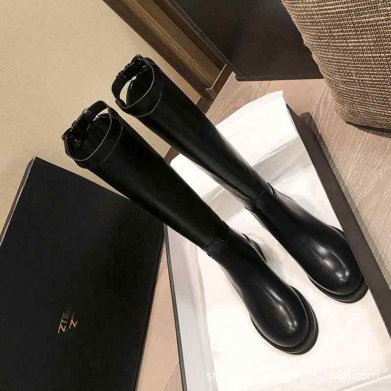 ブーツ レディース 騎士ブーツ 本革 厚底 ロングブーツ イングランド風 高筒ブーツ 女性用 ブラック 無地 秋冬｜Tanzan