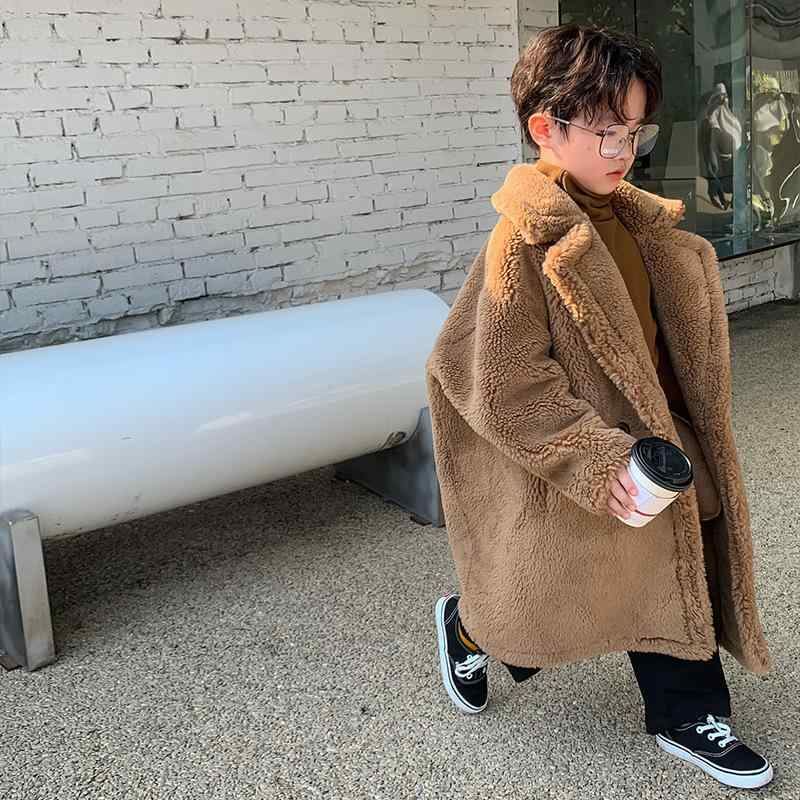 お子さん服 獣の皮厚地の外套 テディベア風 うしろ帯 冬服 毛糸 アウター 朦々たる もの言う花 御坊っちゃん ゆったり影ぼうし ロング厚地の外套 裏地ポリエステル 無地 赤銅色 ベージュ さくら色 薄墨色