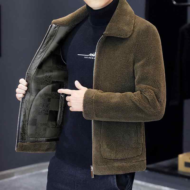 上衣 成人男性用 秋冬 皮毛原則として 両面着付ける 防寒 ?粒? アウター 普段使い走り 伸縮性 耐摩耗性 練り合わせる型 ポリエステル混紡 薄墨色 黒いこと カーキ 珈琲