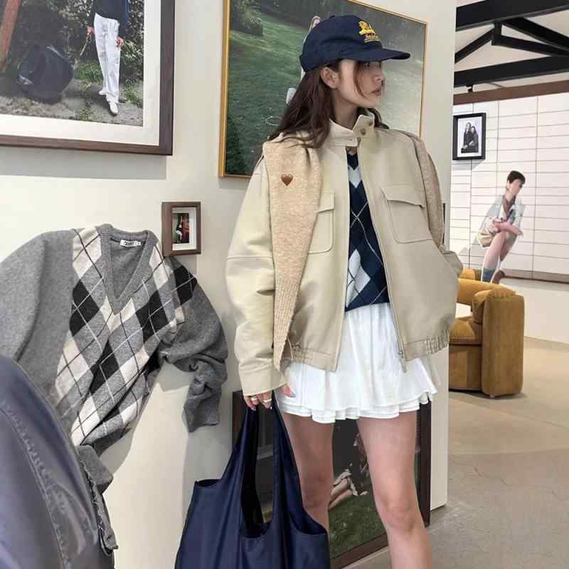 セットアップ レディース 春 ショート丈ジャケット プリーツスカート 2点セット 綿混紡 日韓スタイル ベージュ ブラウンレッド ゆったりサイズ 長袖 カジュアル 6,912円