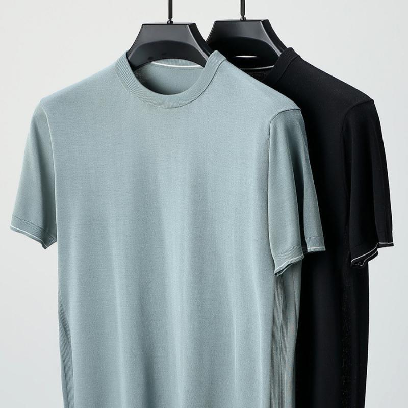 Tシャツ メンズ 桑蚕?100% ニット 薄手 半袖 Tシャツ カットソー 丸首 トップス 春夏 無地 吸湿性 通気性 接触冷感 伸縮性 カジュアル｜Tanzan