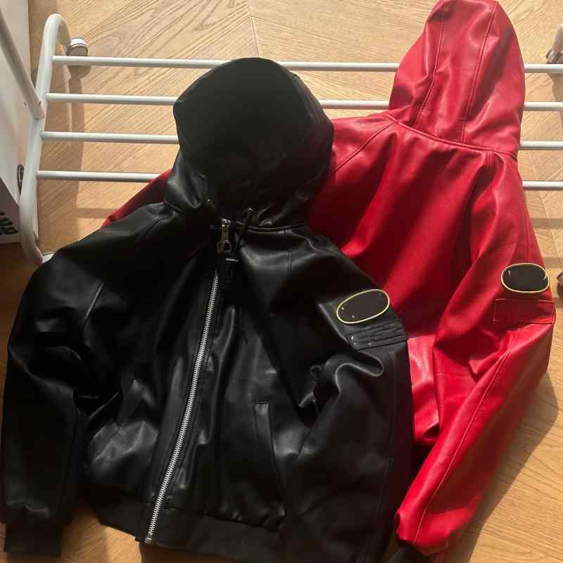 ジャケット 男性用 春秋 人工皮革 ゆったり フード付き ブルゾン オートバイ バイカー ブラック レッド 14,770円