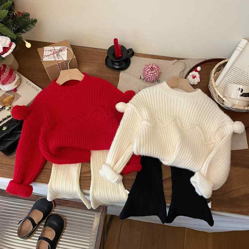 ニット・セーター ガールズ 子供服 長袖 プルオーバー 秋冬 厚手 丸首 無地 赤 白 ベージュ 黒 90cm 100cm 110cm 120cm 130cm 140cm アクリル