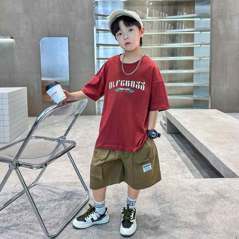子供用セットアップ キッズ 男の子 薄手 半袖 短パン 2点セット 綿 100% 接触冷感 涼しい 普段着 部屋着 ルームウェア スポーツ 赤 白
