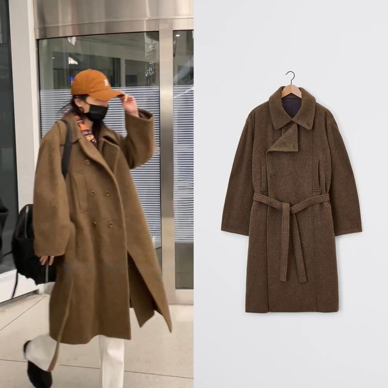 コート レディース 立襟 ウール ロング丈 ガウンコート 厚手 ゆったりシルエット アウター ブラウン グレー S M Lサイズ 秋冬|Tanzan