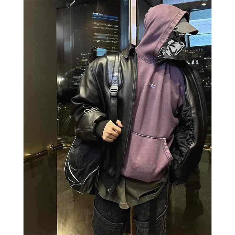 パーカー メンズ 男性用 トップス スウェットシャツ 長袖 プルオーバー フード付き コットン ゆったり 無地 紫 パープル ストリート カジュアル 秋冬
