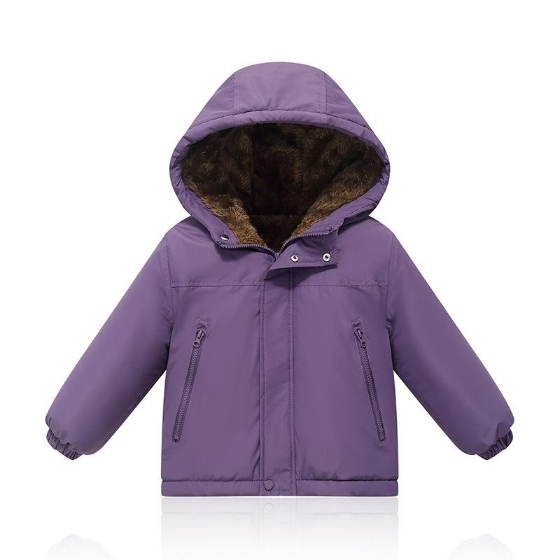 子供服 中綿入りジャケット キッズ 男女兼用 フード付き 厚手 秋冬 防寒 アウター 90cm 100cm 110cm 120cm 130cm 140cm 150cm 160cm パープル コーヒー 紺 ブラック