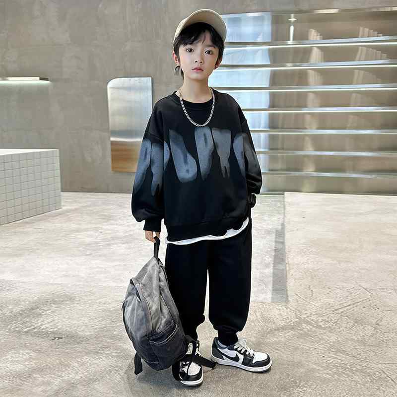 キッズ ボーイズ スウェット 上下セット 春秋 中 крупный 子供 男の子 カジュアル ファッション 2点セット 120 130 140 150 160 170 ブラック グレー