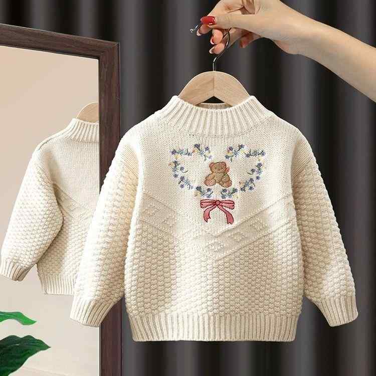 ニット・セーター ガールズ 子供服 秋冬物 長袖 トップス プルオーバー 森ガール風 レッド 杏色 ブラウン 110cm 120cm 130cm 140cm 150cm