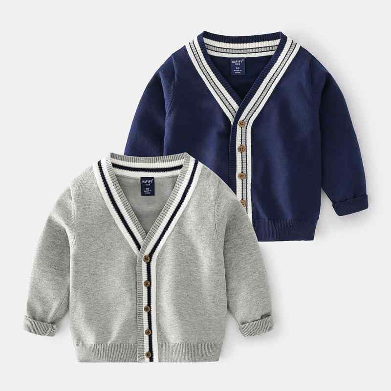 ニット・セーター キッズ 男の子 子供服 Vネック カーディガン トップス 長袖 無地 コットン混紡 普段着 レイヤードスタイル 90cm 100cm 110cm 120cm 130cm グレー 紺