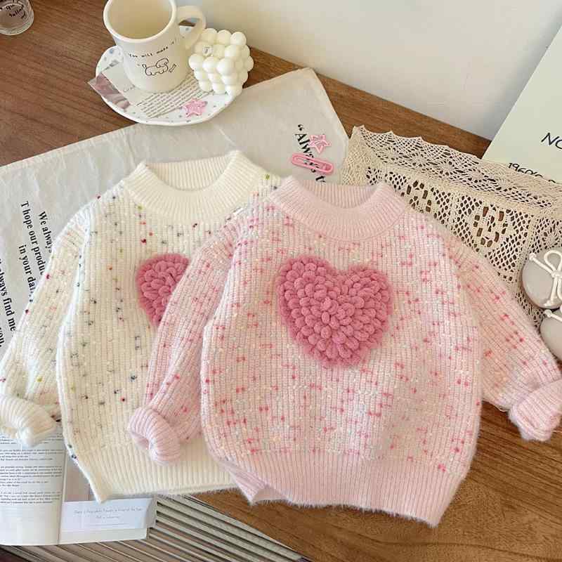 ニット・セーター キッズ 女の子 子供服 秋冬 ハート柄 厚手 あったか ニット トップス 韓国風 かわいい おしゃれ 通園 通学 普段着