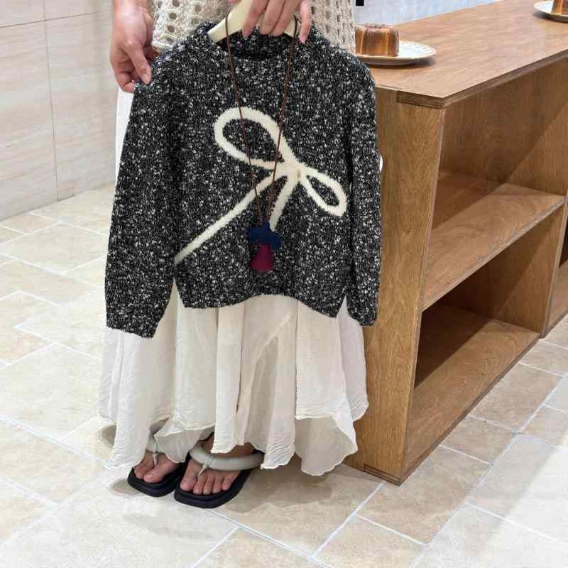 子供用ニット 女の子 トップス 雪の結晶 蝶結び 丸首 長袖 セーター カットソー 秋冬 普段使い かわいい 韓国風 カジュアル 90cm 100cm 110cm 120cm 130cm 140cm 150cm