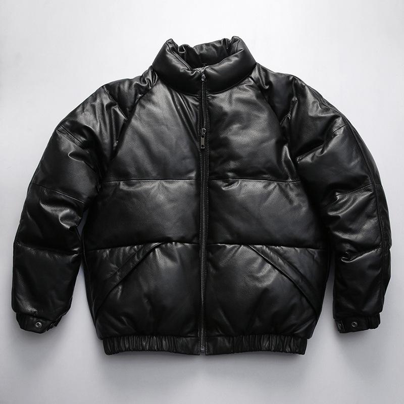 本革牛革レザーダウンジャケット肉厚 L古着ライダースバイカー黒 牛革ジャケット ダウンジャケット レザージャケット 本革 レザーダウン